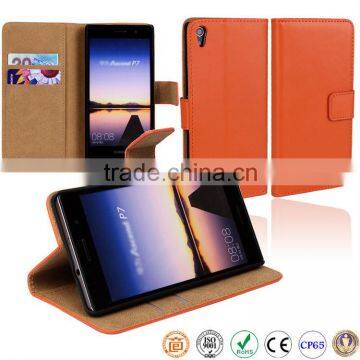 book style real cow leather mobile phone case for HUAWEI Ascend P7