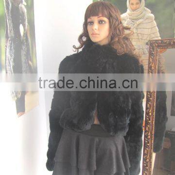 wholesale short style black real rex rabbit fur coat