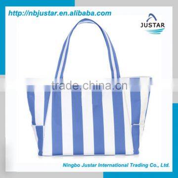 Colourful Strip Design Polyester Material Psersonalized Womens Tote Handbag Shoulder Beach Bag photo-3