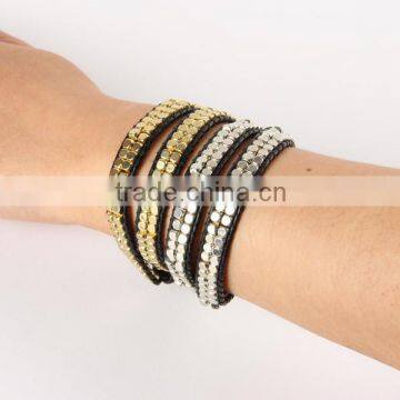 Fashion Bead Bracelet Wholesale Hand-woven Four Laps Coil Bracelet Bangle Gold and Silver Charm Bracelet Jewelry photo-4