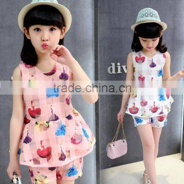 1960 Latest Style Children Cartoon Checked Sleevless Top+Short Pant Clothing Set