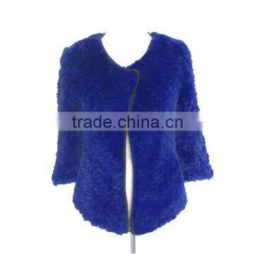 Royal blue Europe Fashion Knitted Rex Rabbit Fur Ladies Fancy Coat,KZ14105