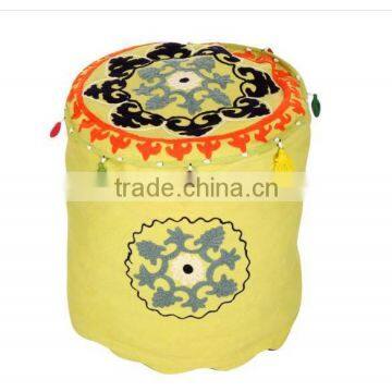 Yellow Hand Embroidered 17" Ottoman Pouf cover Home Decor Art Ethnic Suzani Pouf Cover Ottomans Indian home decor art