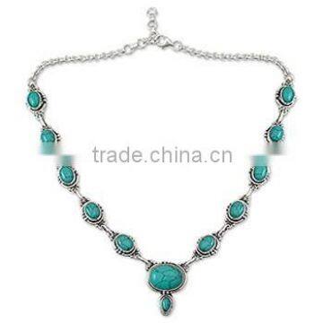 silver jewelry with natural gemstones handmade silver necklace tibet turquoise jewelry