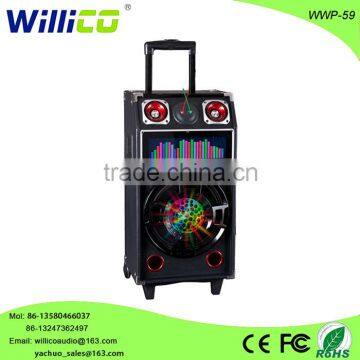 10 inch professional trolley wooden battery speaker with colorful light