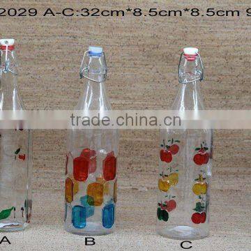 Hand printing glass juice jar/square glass bottle/glass oil bottle