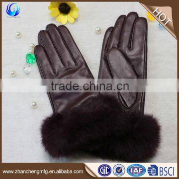 Funky Women Genuine Sheep Leather Hand Gloves With Rabbit Fur Cuff photo-3
