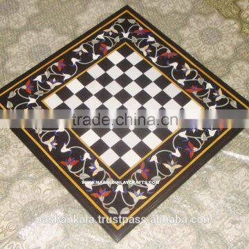 Inlaid Marble Chess Design Table Top, Marble Inlay Coffee Table Top