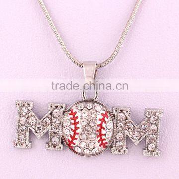 Wholesale Rhodium Plated MOM Baseball Crystal Sports Pendant Necklace photo-2