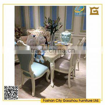 European style white marble top dining table with tufted leather back dining chair for dining room furniture