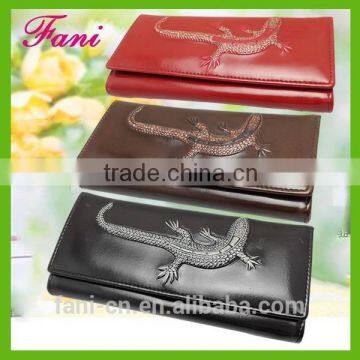 High clearly crocodile shape embossing with plain line deisng leather purses and wallets for women