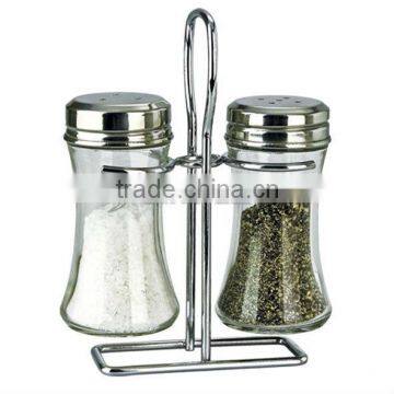 SINOGLASS 2pcs Glass Salt Pepper Set with Rack