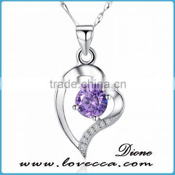 Wholesale purple zircon stone 925 sterling silver heart lover necklace