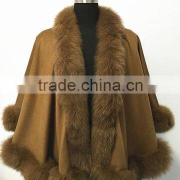 Women Elegant Blending Wool And Cashmere with fox Fur Shawl