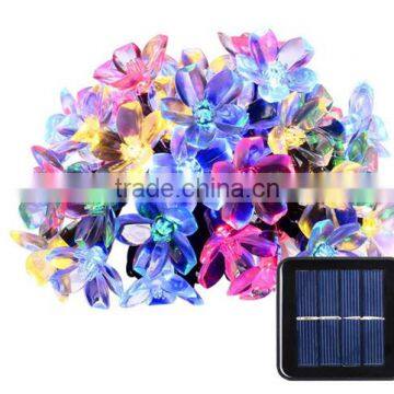 LED outdoor light string with solar pannel 50 LED peach blssom shape christmas wedding decoration with CE RoHS FCC