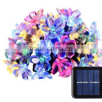 LED outdoor light string with solar pannel 50 LED peach blssom shape christmas wedding decoration with CE RoHS FCC
