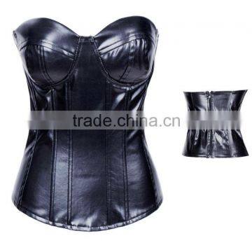 Latest Black Push Up Sweetheart Leather Corset Wedding Dresses