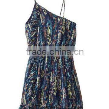 New Fashion 2015 Summer Casual Printed Dresses Girls Dress One Shoulder Girl Birthday Wear Baby Girl Dress Patterns Summer Dress