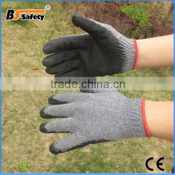 cheap working safety gloves cotton with black Latex Rubber Coated