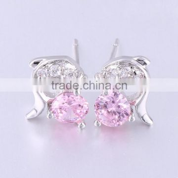 Top quality earrings studs pink stone stud earrings for young girls