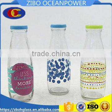 Glass beverage bottle plastic top glass milk bottle with printing