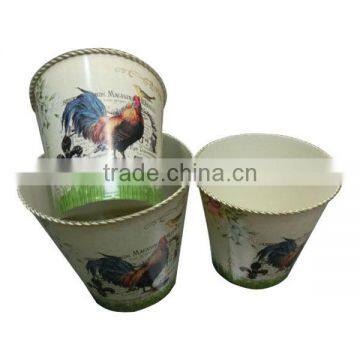 Metal Rooster Decal Flower Pot Metal Planter Set of 3