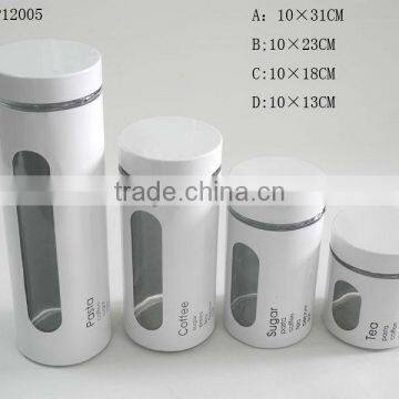 popular 4 sizes spraying plastic cylinder glass cookie jar with decorating