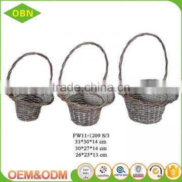 Vintage Handmade Indoor Willow Wicker Artificial Flower Girl Basket With Long Handle for Your Decoration photo-2