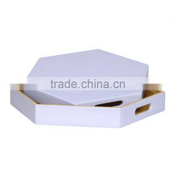 Hexagon Colored Lacquer Serving Tray, Spun Bamboo Tray photo-2