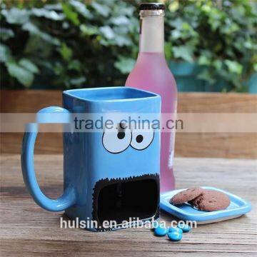 Creative square shape biscuit mug with funny face