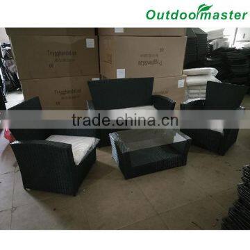 Factory Production 4pcs Assembled Cushioned Black Wicker Sofa Set