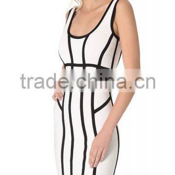 White And Black Striped 2014 New Ladies Mini Sexy Bodycon HL Bandage Dress Celebrity Style Dresses photo-2