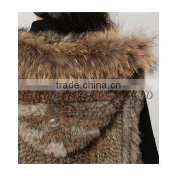 CX-G-B-216 New Style Short Raccoon Fur Trim Knitted Rabbit Fur Coat Hood photo-5