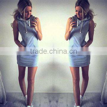 2016 Boho Sexy Women Sleeveless Hoodie Summer Beach Short Mini Dresss causal slim dress WHolesale