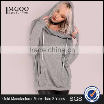 MGOO Women Oversized Sweatshirt Pullover Front Pocket Lightweight Soft Knit Draw String Slouchy Hoodie Heather Grey
