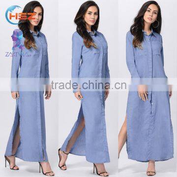 Zakiyyah MD003 Long Shirt Blue New Model Malaysia Baju Kurung 2017 Dubai Abaya Wholesale China Kaftan Dress photo-3