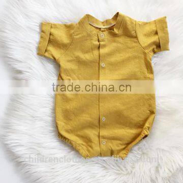 Solid Color Linen Newborn Baby Summer Clothes Wholesale Boutique Fashion Short Sleeve Romper