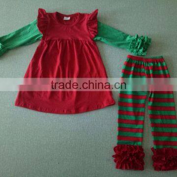 2017 Latest Girls Long Sleeve Wholesale Outfit With Reffled Girls Christmas Pajamas photo-2