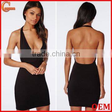 Sexy deep plunge neck bodycon fit dress designer one piece party dress