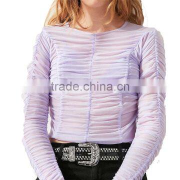 2017 OEM Sheer Minimal-femme Long Sleeves Ruched Fancy Blouse photo-6