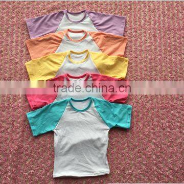 YJ-007 Latest 2016 OEM service raglan shirts baby girl boutique t shirts multicolor Wholesale girls top designs