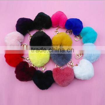 2017 New Imitation Rabbit Fur Heart-shaped Pendant Fashion Fur Hair Ball Bag Key Chain Phone Accessories Ornaments photo-2