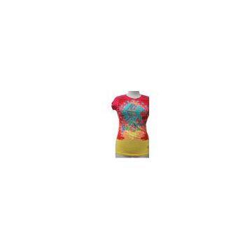 women print embroidery dip-dye T-shirt