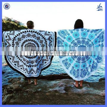 Large custom printed round beach towel with fringe