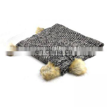 Plain Cheap Simulation Rabbit Hair Fur Ball Pom Pom Knitted Scarf photo-3
