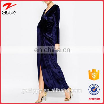 Maternity Velvet Wrap Dress Long Sleeves Maxi Dress For Pregnant