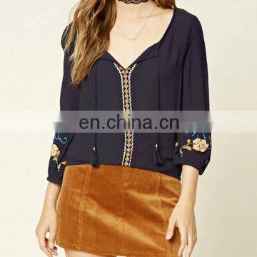 wholesale price long sleeve embroidery high quality women's tops and blouses