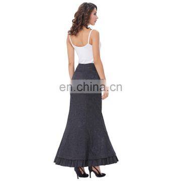 Belle Poque Women Vintage Retro Victorian Style Ruffled Jacquard Fishtail Mermaid Black Long Maxi Skirt BP000204-1 photo-4