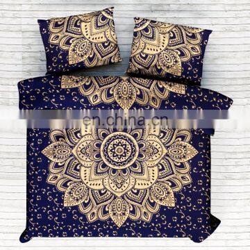 Duvet Cover Set Indian Handmade Ombre Mandala Blue & Gold Quilt Cover Comfoter Set Doona Cover Duvet Cover With Pillow Cover