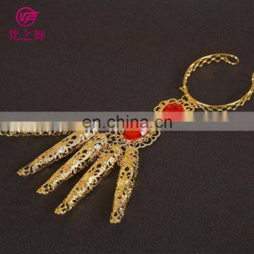 Tribal Indian Style Stage Gold Long Belly Dance Finger Ring Bracelet Jewelry P-9042# photo-4